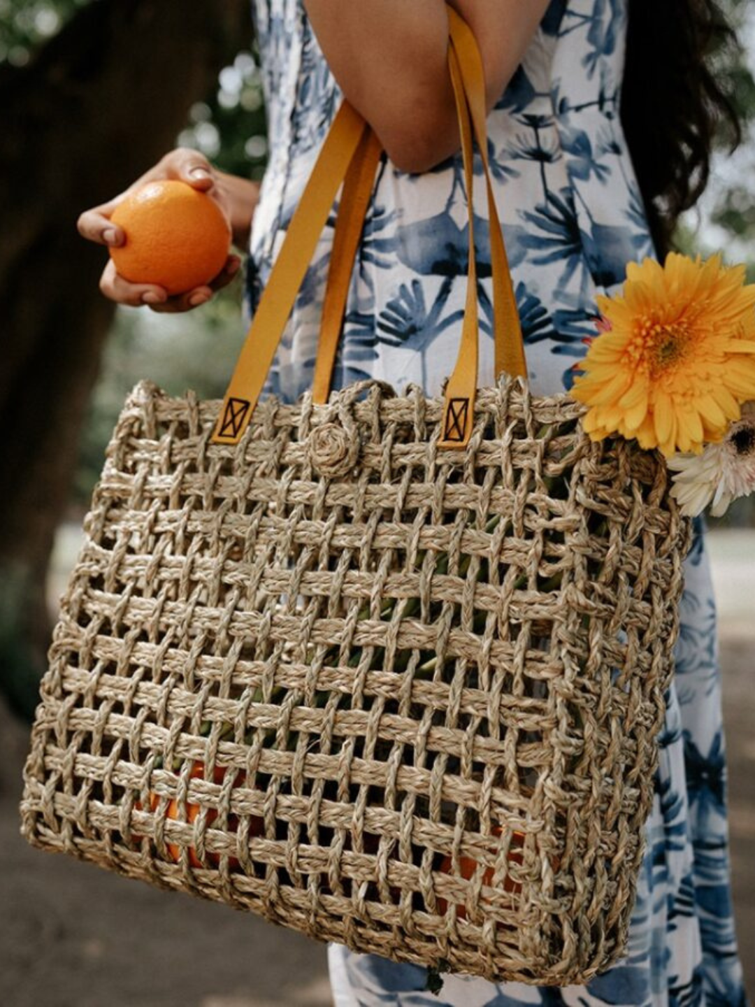 Handmade Sabai Grass Turmeric Mesh Bag