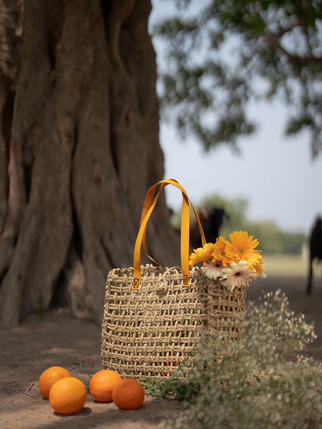 Handmade Sabai Grass Turmeric Mesh Bag