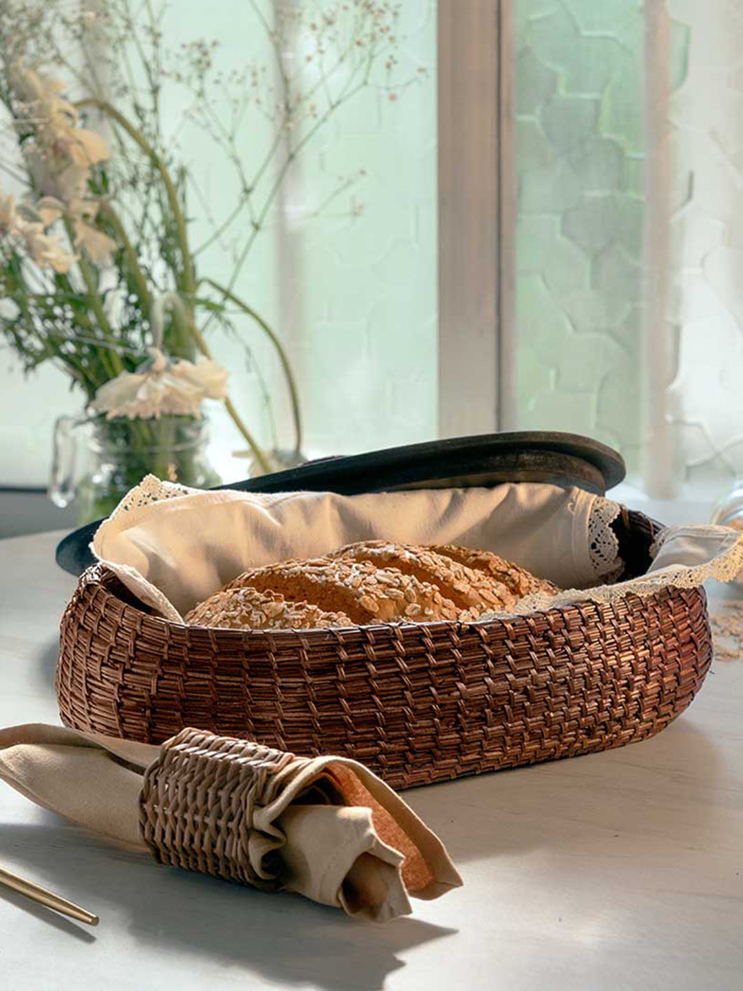 Handmade Sikki Bread Box with Multi-Purpose Tray Set