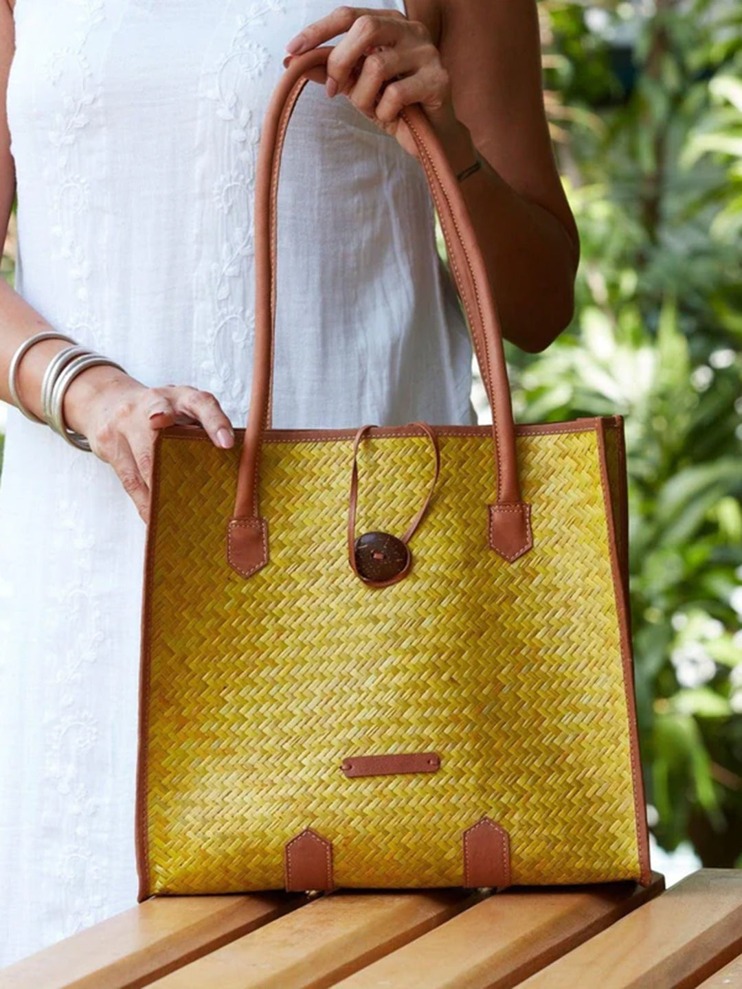 Sitalpati Coco Button Bag with Pure Leather Handle
